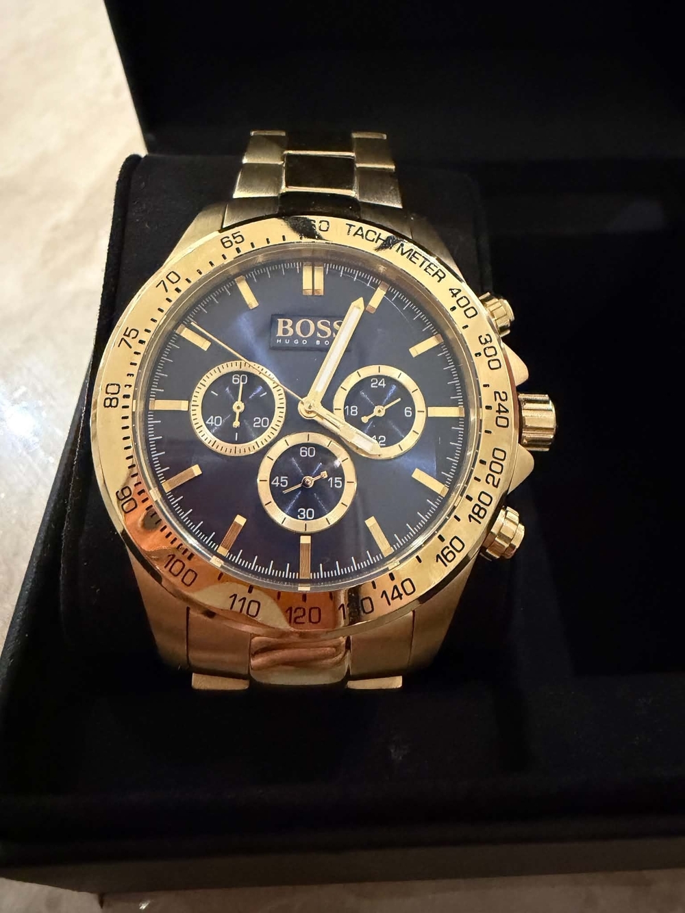 BOSS Men's Gold-Tone Watch with Black Dial